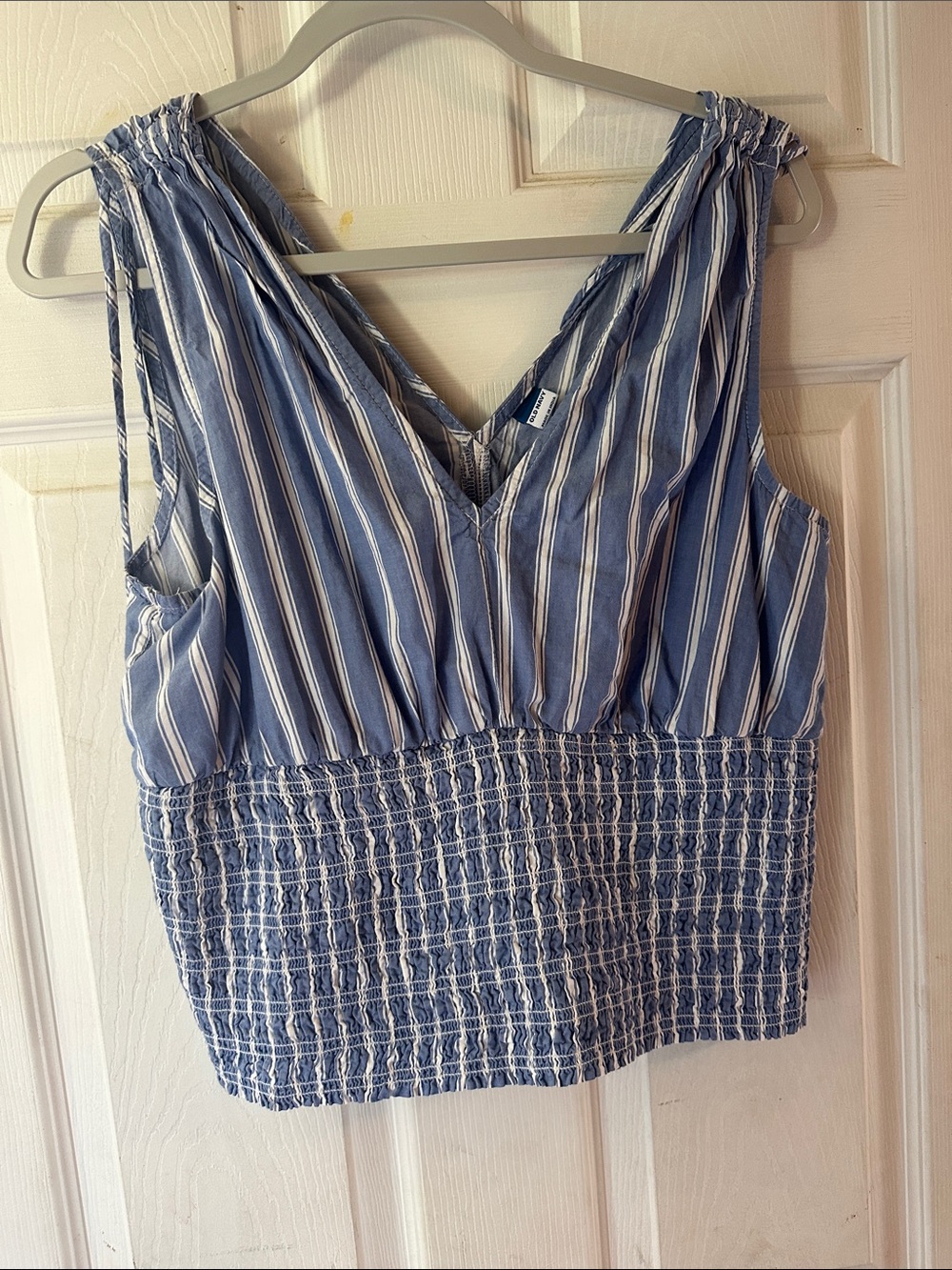 Old Navy Blue and White Striped Smocked-Waist Tank